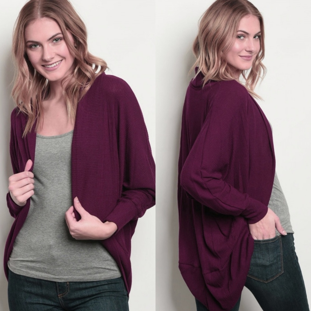 Plum dolman sleeve cocoon cardigan